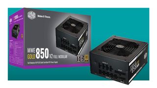 Cooler Master PSU with box on a blue background