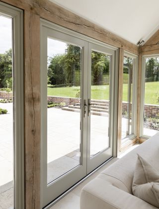 oak frame conservatory with stone flooring inside