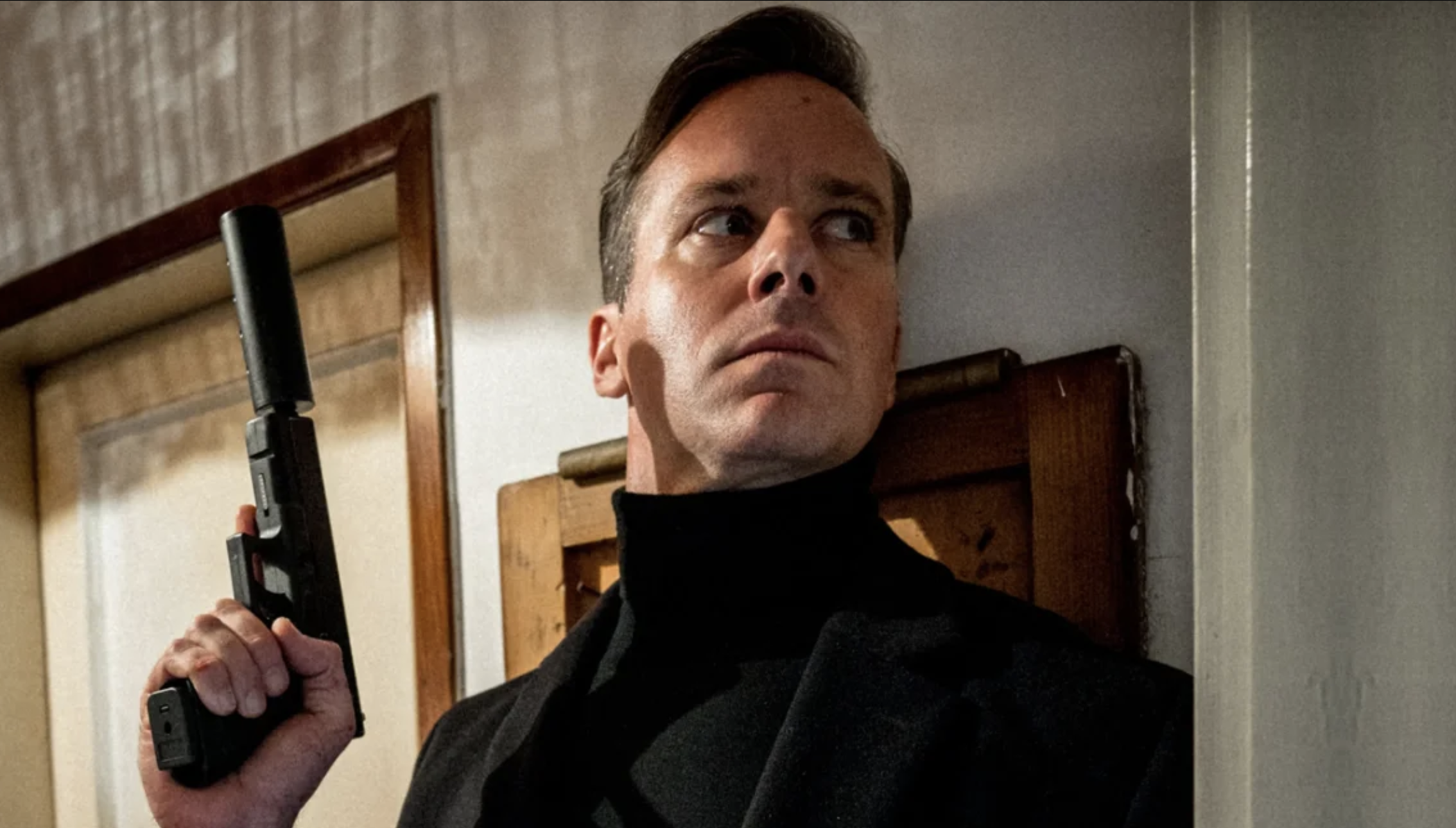 Armie Hammer in black coat in Citizen Vigilante on Prime Video (US)