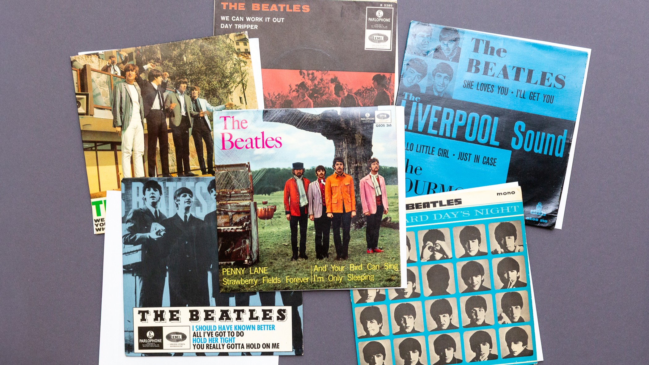 A collection of rare The Beatles vinyl records