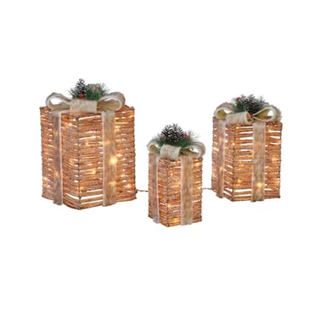 Three gift box shaped outdoor christmas lights