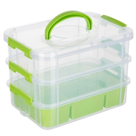 3-Layer Organizer Case Stack & Carry Box, Plastic Multipurpose Storage Container Box, Portable Handled Storage Box With Removable Tray for Organizing Sewing Supplies
