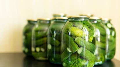 Jars of dill pickles