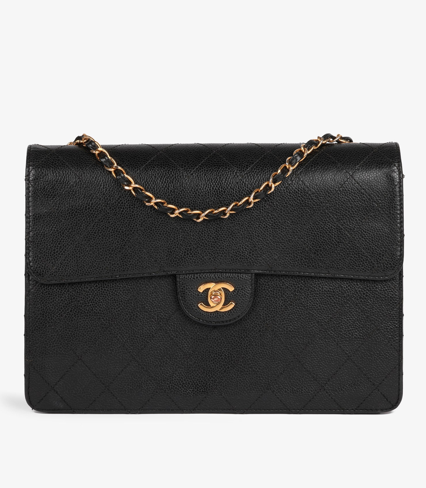 Chanel Black Quilted Caviar Leather Vintage Jumbo Classic Single Flap Bag