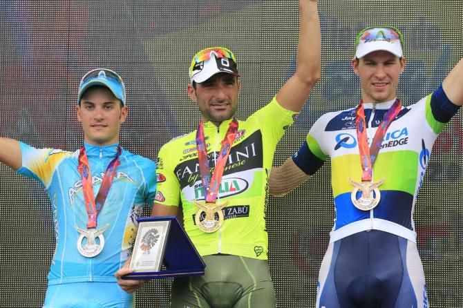 The stage four podium: Gaurdini, Chicchi, Kruopis