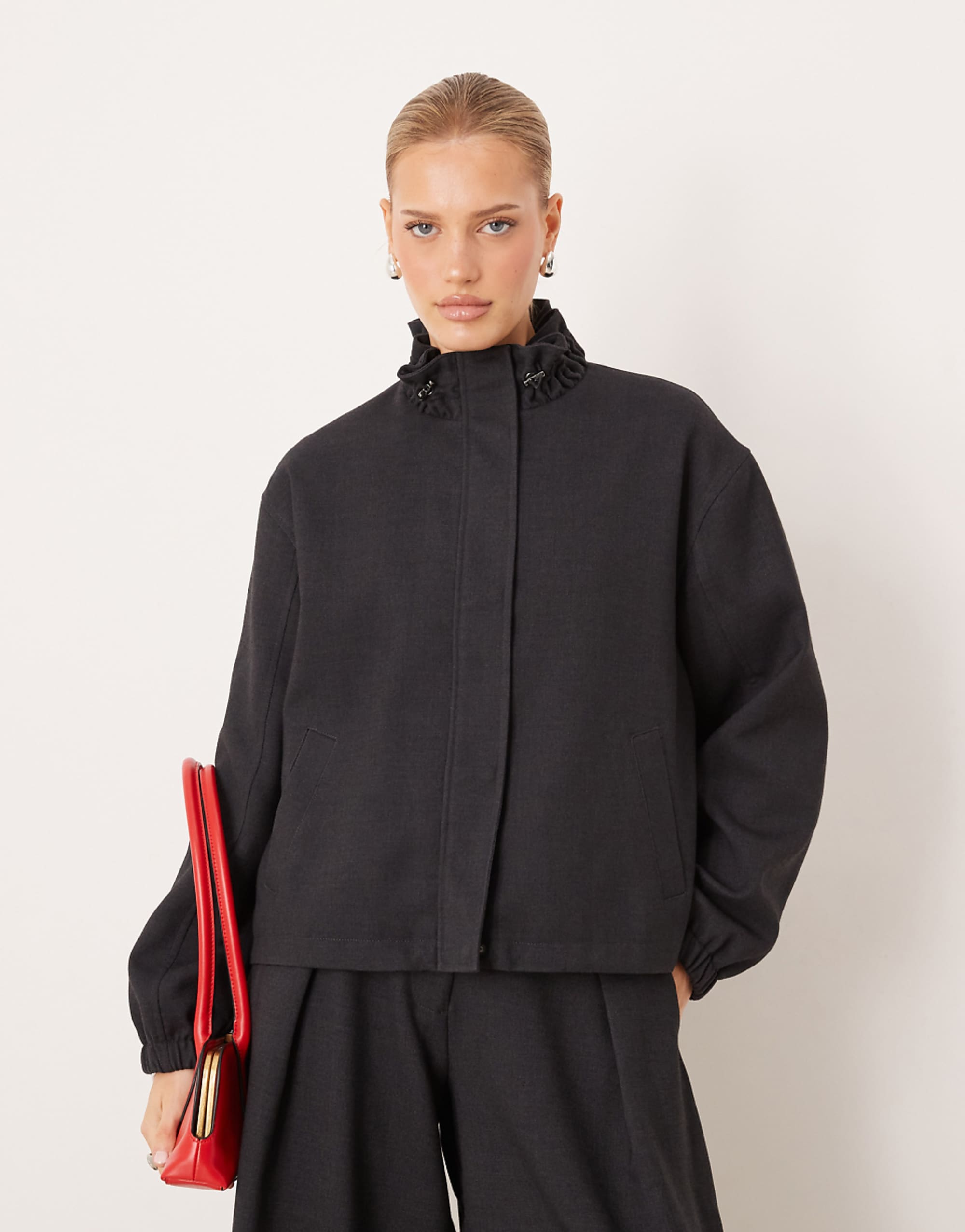 Asos Design Tailored Funnel Neck Track Jacket Co-Ord in Charcoal