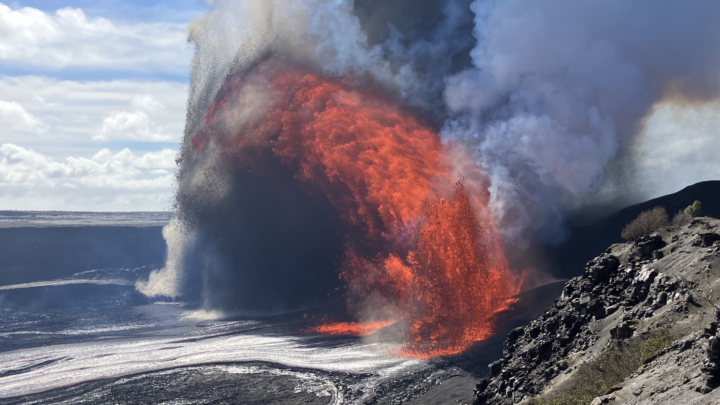 A photo of lava erupting from Kilauea volcano. 
