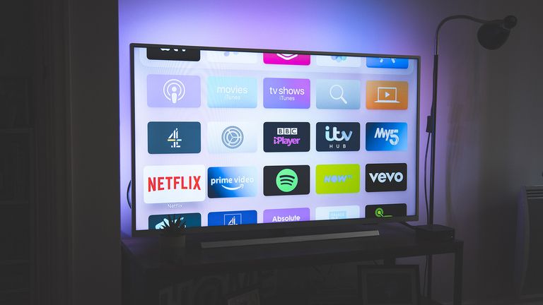 Smart TV showing streaming channels