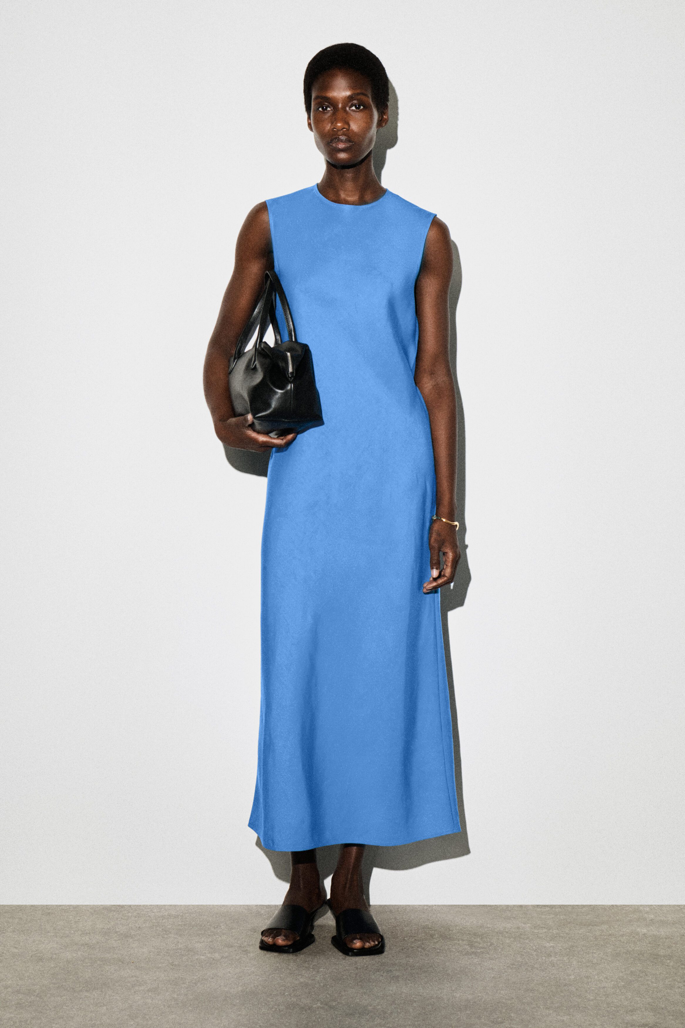 Bias Cut Linen Blend Midi Dress