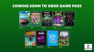 Text reading "Coming soon to Xbox Game Pass" above banners of games including Marvel Cosmic Invasion