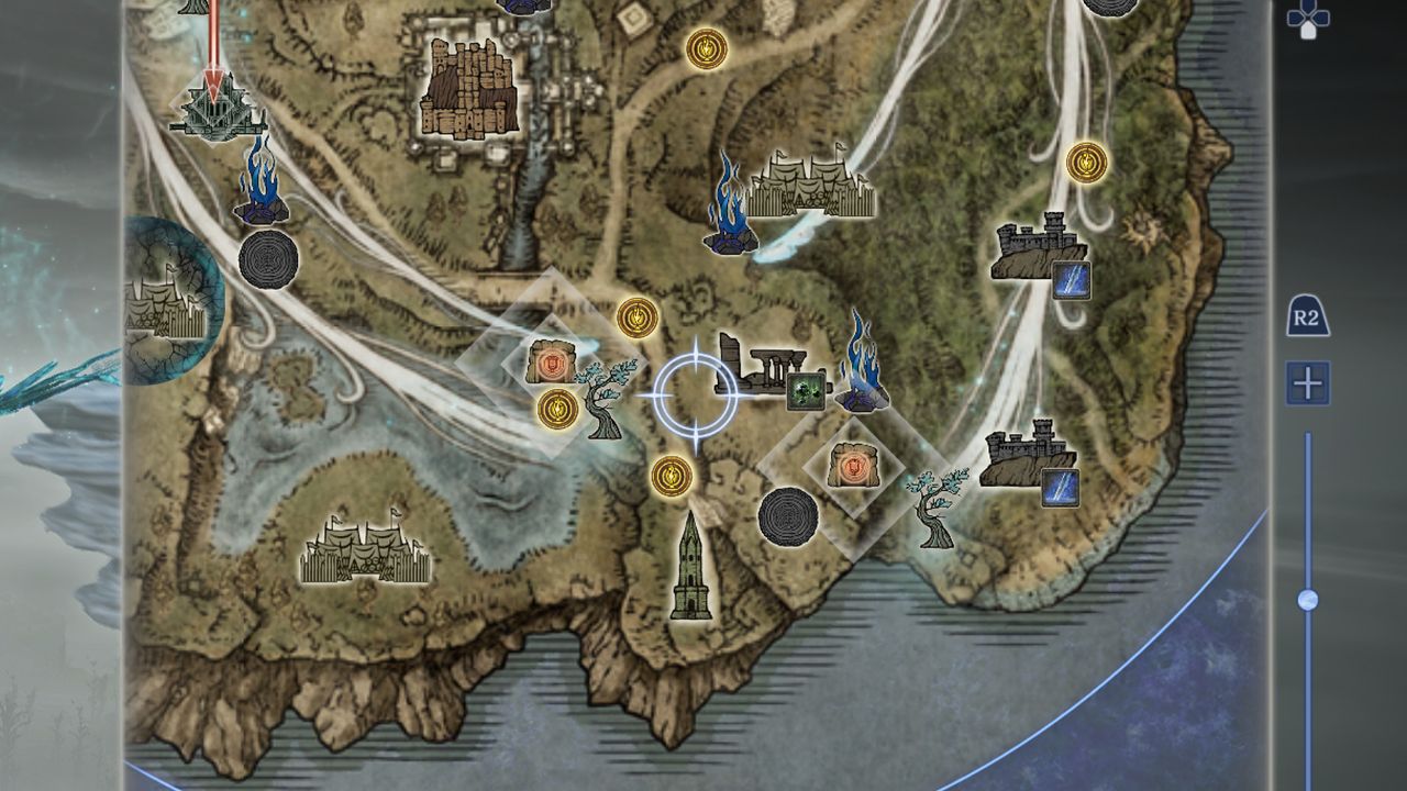 Elden Ring Nightreign whetstone location: A screenshot of the Limveld map showing a mine tunnel with an orange banner marker, signifying the objective area.