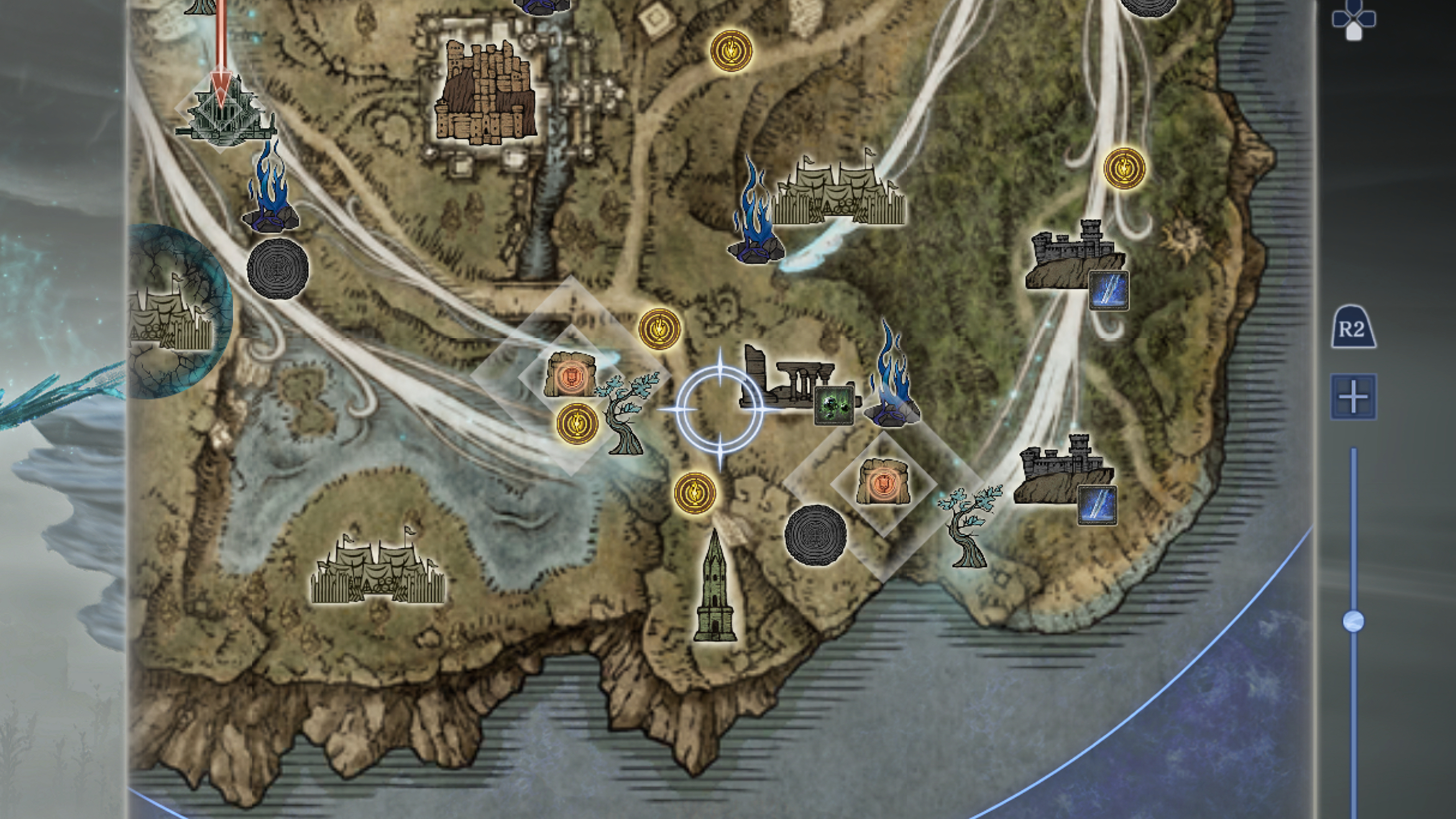 Elden Ring Nightreign whetstone location: A screenshot of the Limveld map showing a mine tunnel with an orange banner marker, signifying the objective area.