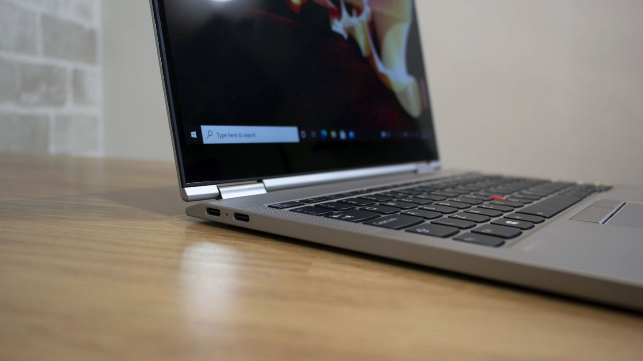 A closeup of the Lenovo ThinkPad X1 Titanium Yoga's left-hand ports