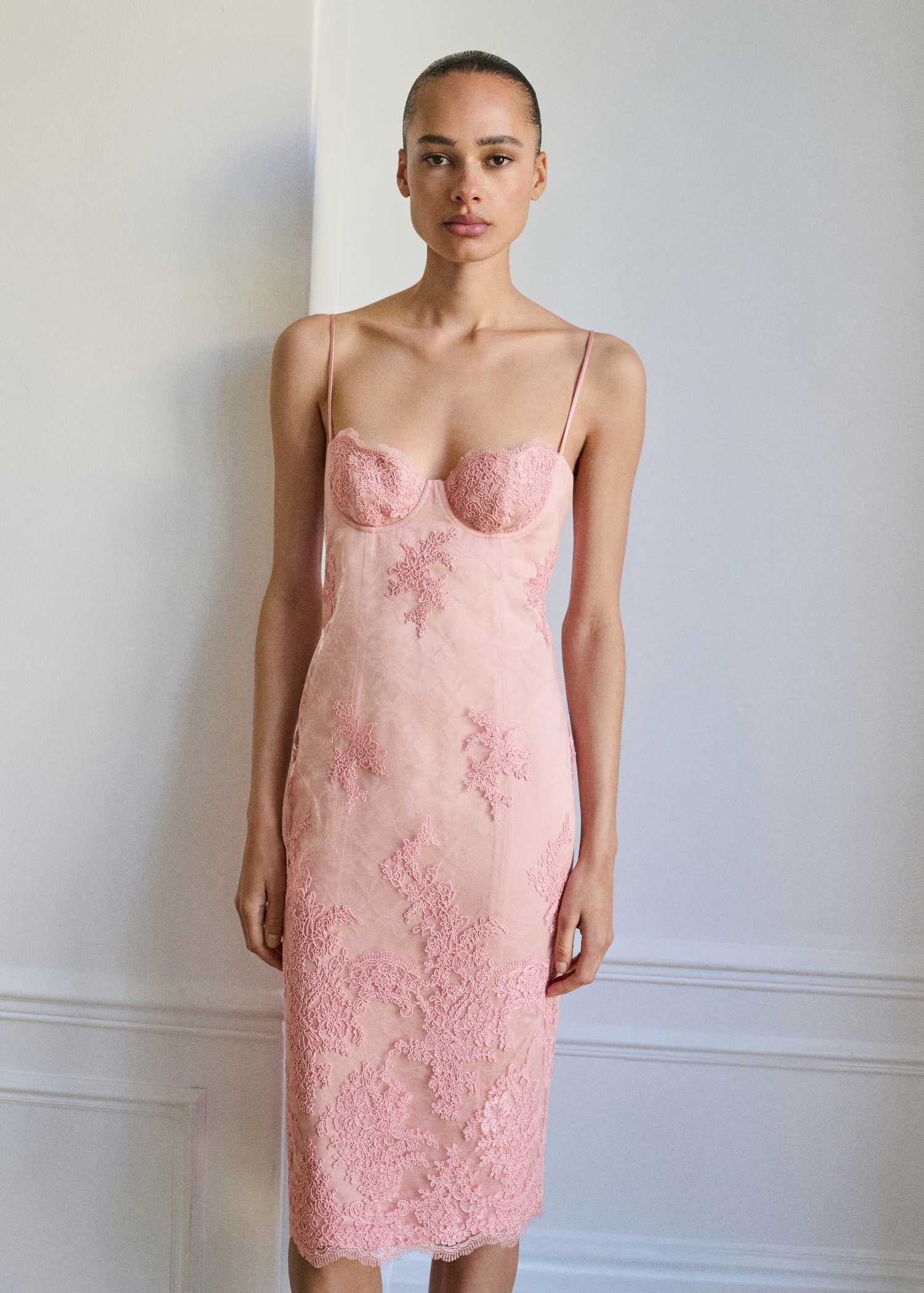 MANGO, Lace Dress With Structured Neckline