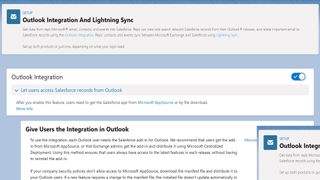 Outlook Integration and Lightning Sync setup menu in Salesforce.