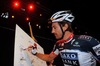 Paris-Roubaix winner Fabian Cancellara (Saxo Bank) signs on.