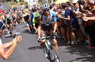 Romain Bardet (AG2R-La Mondiale) pushes the pace on the Col de Peyra Taillade