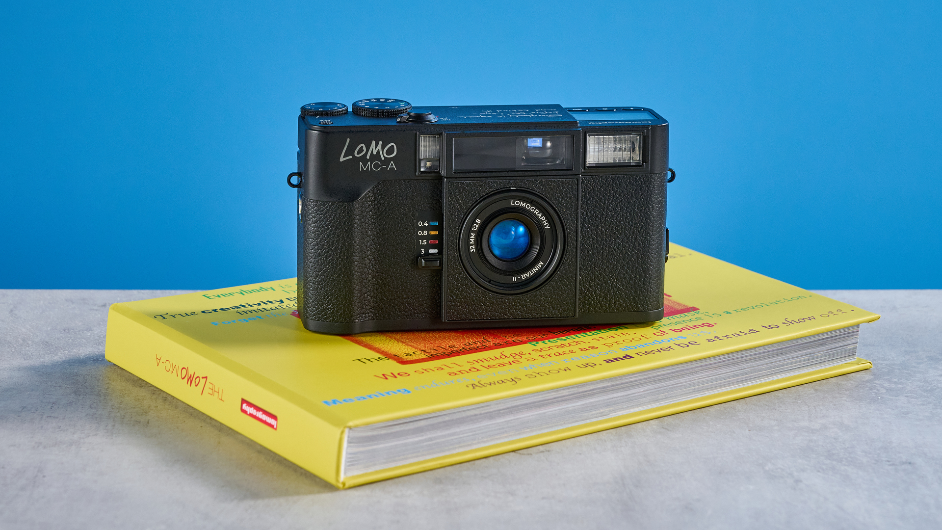 A black Lomography Lomo MC-A 35mm film camera