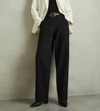 Zoe Wool Blend Barrel Leg Trousers in Black | Was £198 now £78