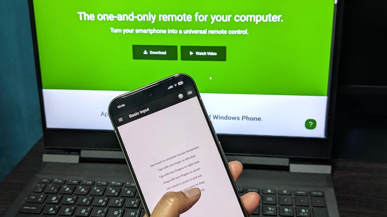 Unified Remote remote mouse app on Android phone and Windows PC