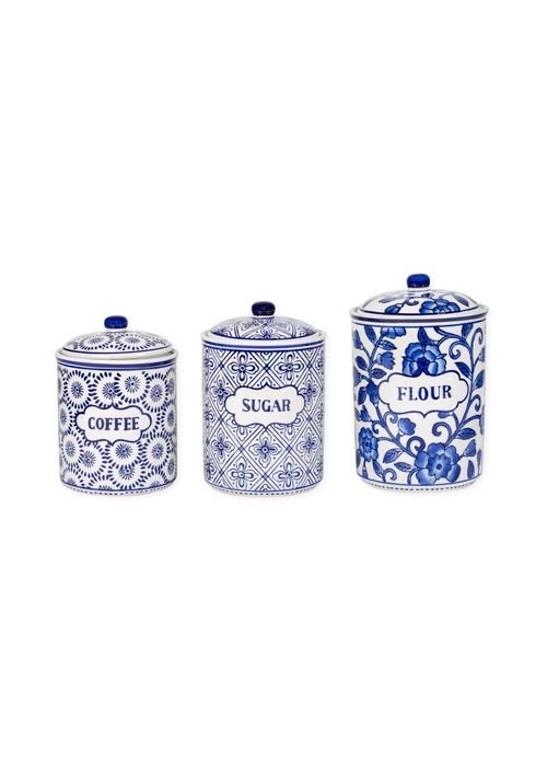 Blue White Patterned Ceramic 3 Pc Canister Set