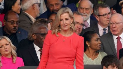 Duchess Sophie's fitted coral dress 
