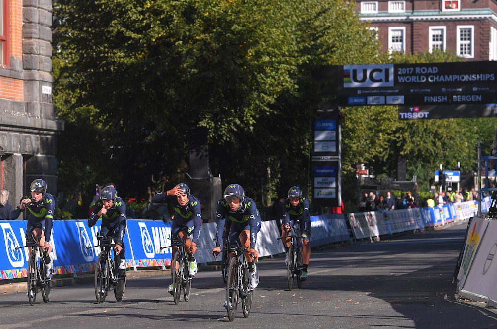 Movistar during a recon of the Worlds TTT course
