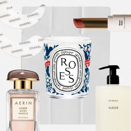 A collage of beauty products