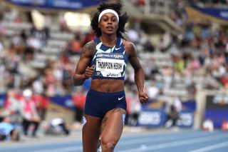 Jamaica's Elaine Thompson Herah competes to win in the womens 100 meters event during the IAAF Diamond League athletics meet at the Charlety Stadium in Paris on August 28 2021 Photo by Lucas BARIOULET AFP Photo by LUCAS BARIOULETAFP via Getty Images