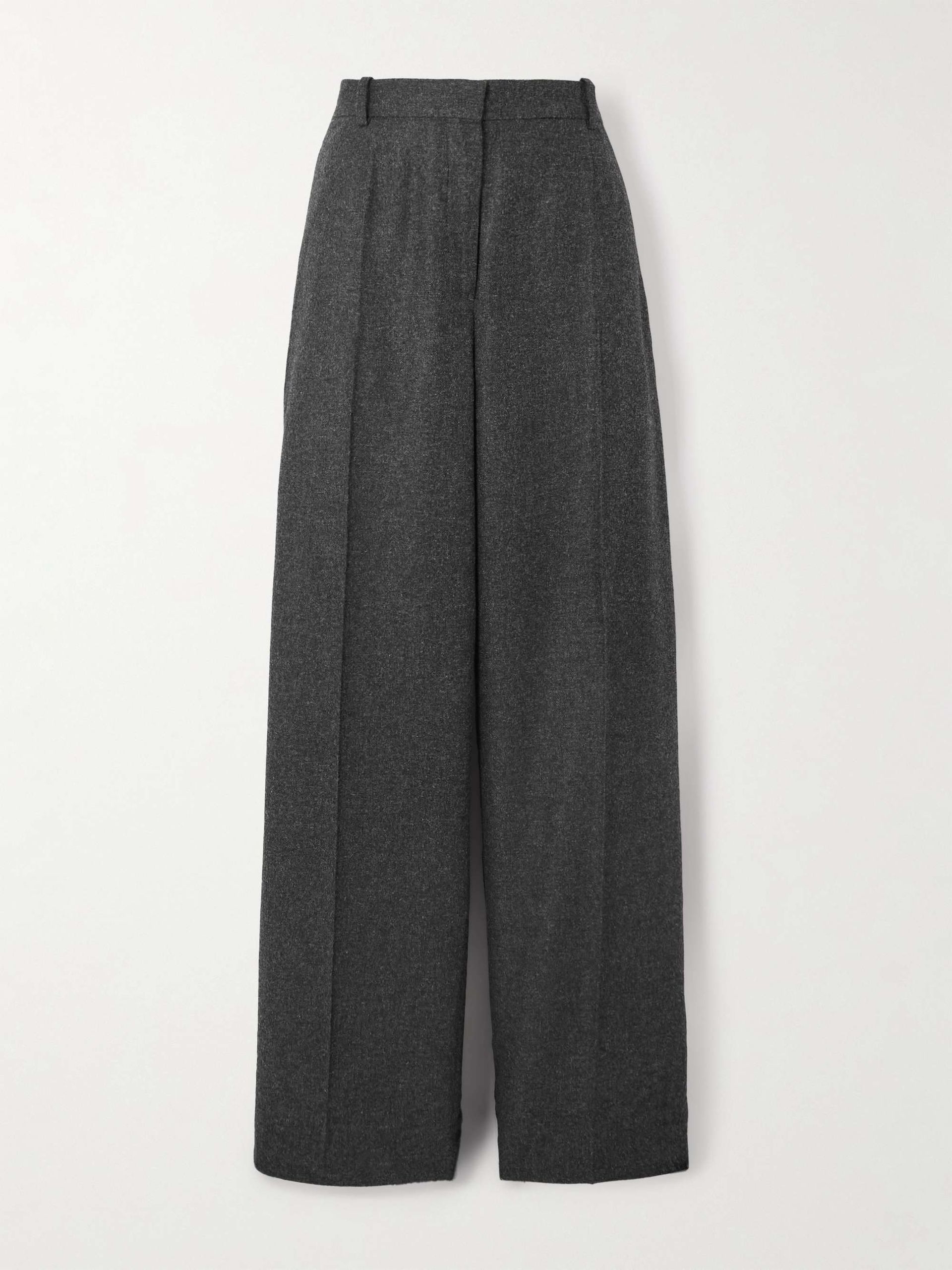 Pleated Flannel Wide-Leg Pants