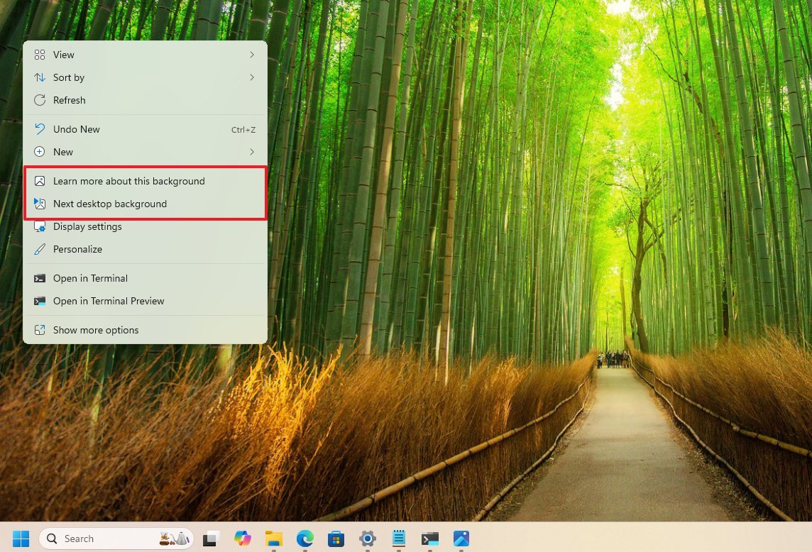 Desktop context menu new Spotlight options