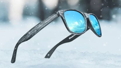 A pair of Shady Rays propped up in the snow