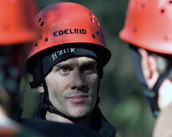 Mark Walters shows a bit of intensity as he and Ben Raby prepare to go airborne.