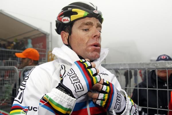Cadel Evans (BMC Racing Team) wraps up at the top of Monte Termicillo.
