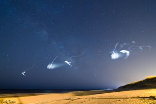 Skywatcher and photographer Jack Fusco snapped this photo of the glowing clouds created by NASA's five-rocket ATREX launch from Seaside Park, N.J. (north of the rockets' Virginia launch site) on March 27, 2012.