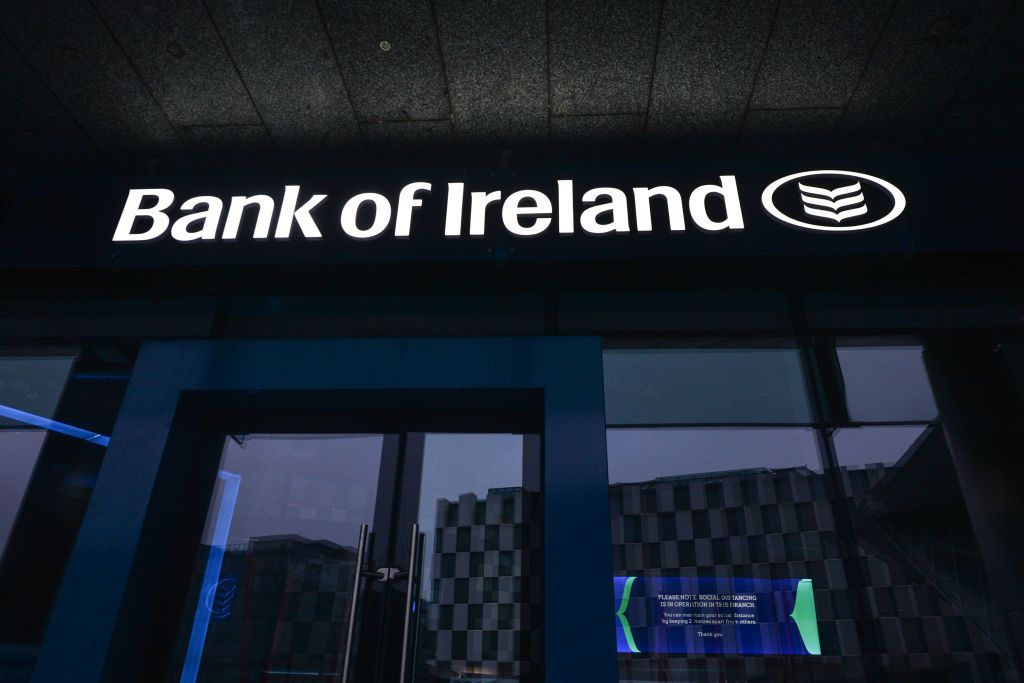 A view of the outside of a branch of the Bank of Ireland