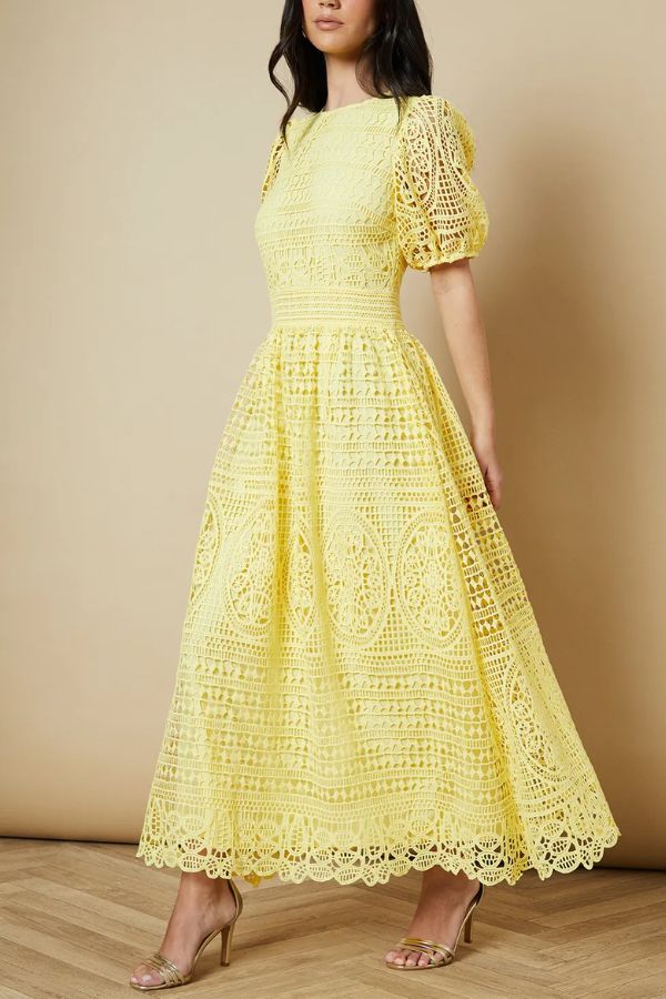 OasisLace Puff Sleeve Midaxi Dress on model 