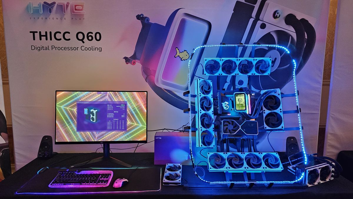A photo of Hyte's open-air Nexus Link Ecosystem setup at CES 2024.