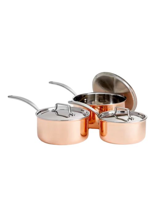 Tri-Ply Stainless Steel Saucepan Set With Lids in Copper