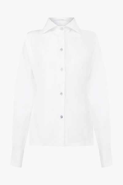 White Pinched Waist Shirt With Collar
