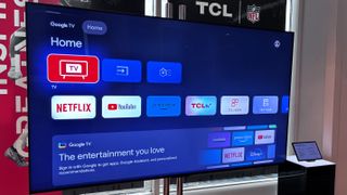 The TCL QM8 at a press event at CES 2024.