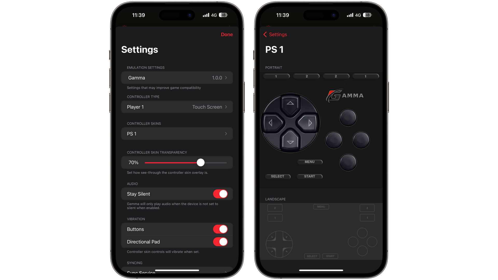 Gamma PS1 Emulator Settings on iPhone