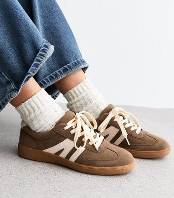 Brown Faux Suede Panelled Trainers