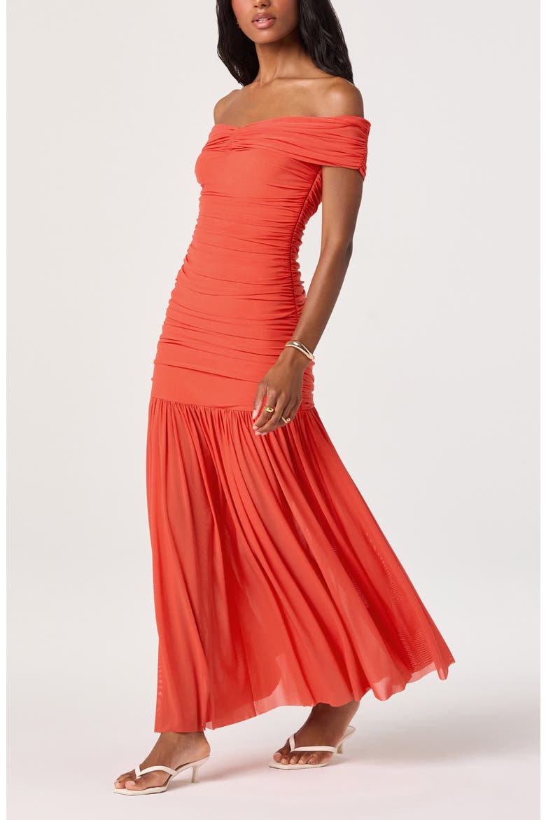 Andreanna Off the Shoulder Mesh Maxi Dress