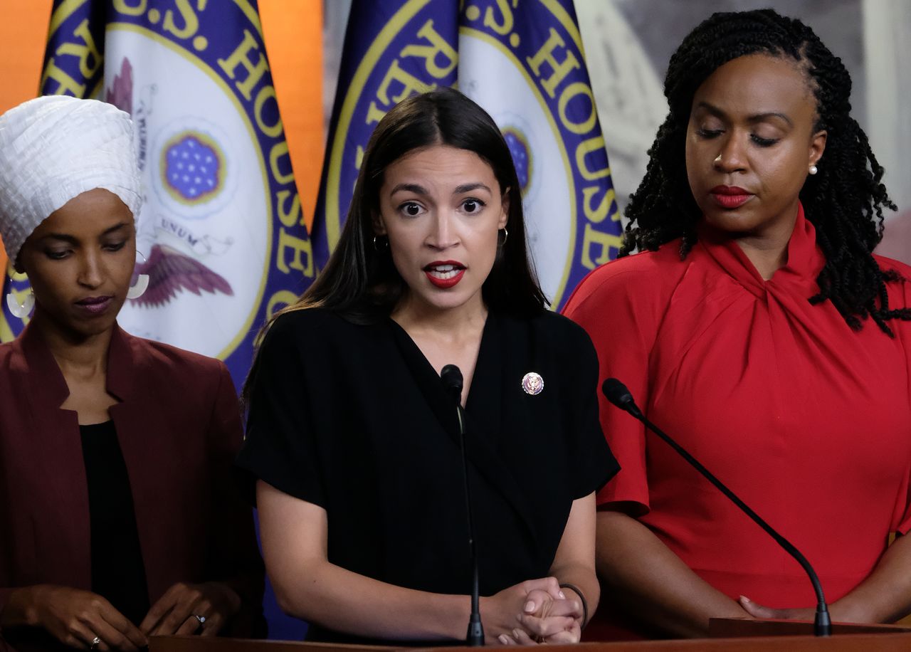 Alexandria Ocasio-Cortez at a press conference