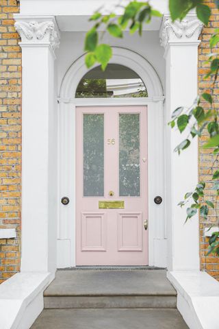 Pink front door and steps