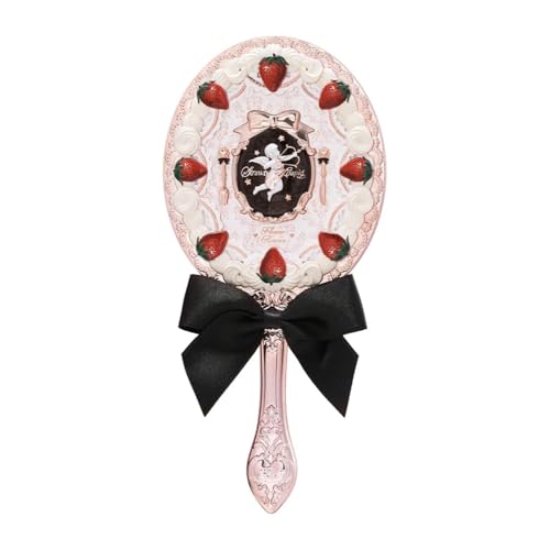 Flower Knows Strawberry Cupid Hand Mirror,vintage Handheld Mirror,fancy &amp; Pretty Princess Mirror With Long Handle,gift for Girls &amp; Women(milky Shake)