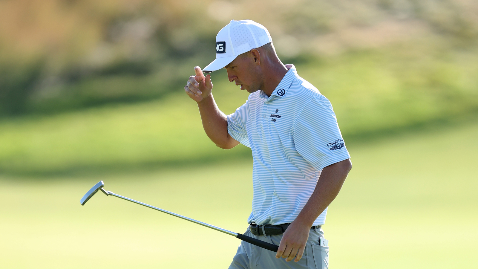 Sam Stevens reacts to a putt