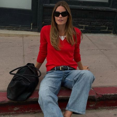 @nordstrom instagram photo of a woman in a red cashmere sweater