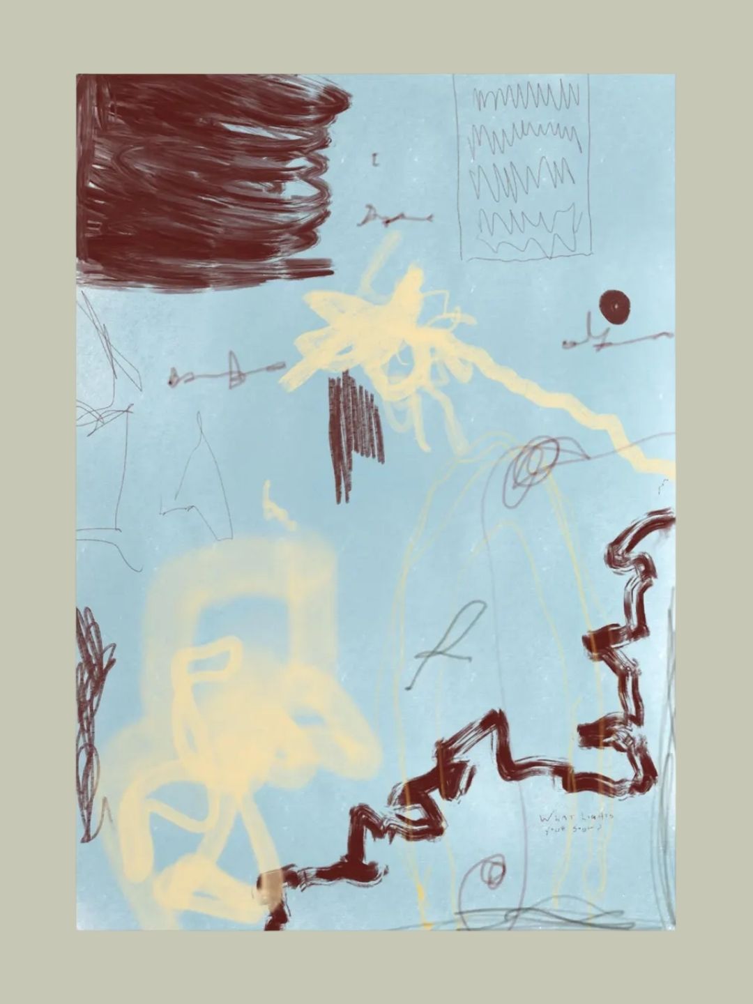 SnooksStudios, Burgundy and Pastel Blue Scribble Expressionist Abstract Art